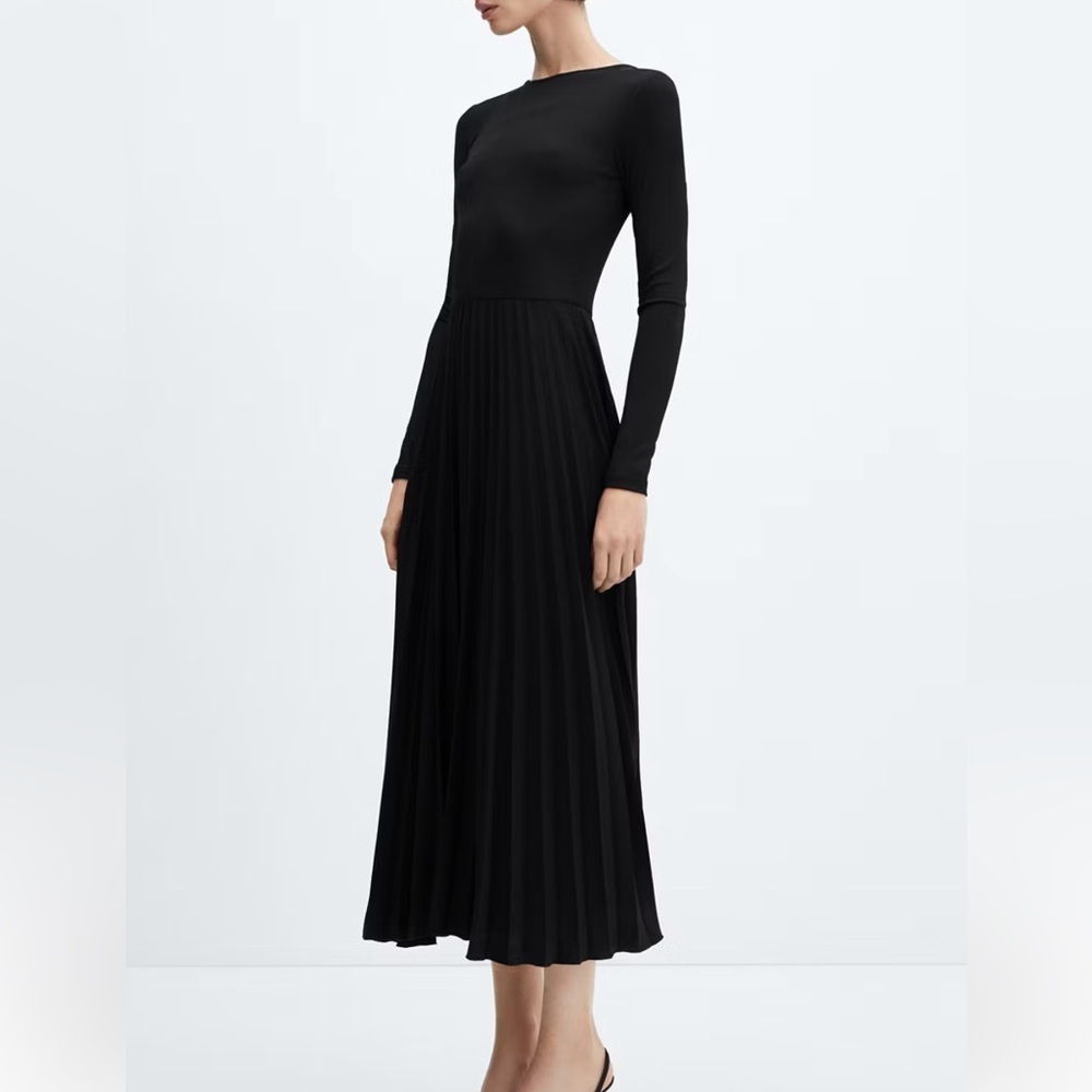 Mango Black Pleated Hem Dress - Women’s Midi Dress